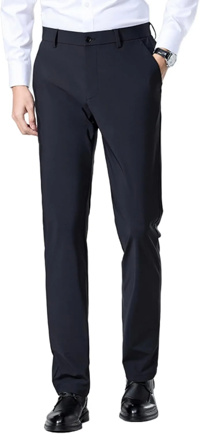 Caloset Cargo Stretch Pants Mens Slim Fit Ice Silk Stretch Expandable Waist Dress Pant Business Casual Golf Formal Wear