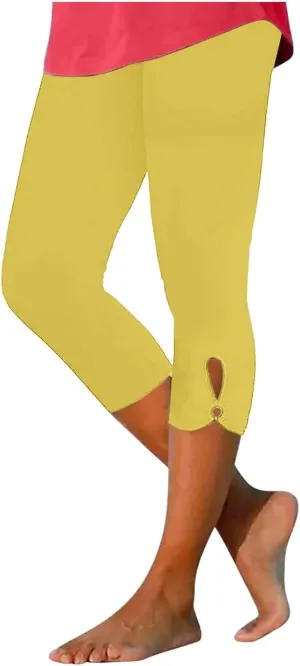 Capri Leggings for Women 2025 Summer Lace Stitching Beach Pants Elastic High Waisted Stretch Soft Cropped Trousers