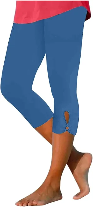Capri Leggings for Women 2025 Summer Lace Stitching Beach Pants Elastic High Waisted Stretch Soft Cropped Trousers