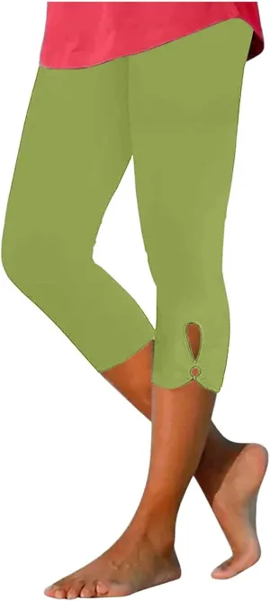 Capri Leggings for Women 2025 Summer Lace Stitching Beach Pants Elastic High Waisted Stretch Soft Cropped Trousers