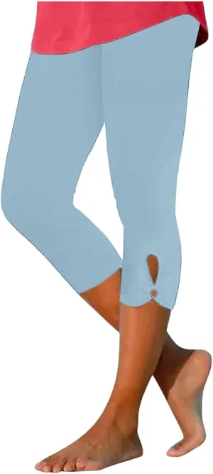 Capri Leggings for Women 2025 Summer Lace Stitching Beach Pants Elastic High Waisted Stretch Soft Cropped Trousers