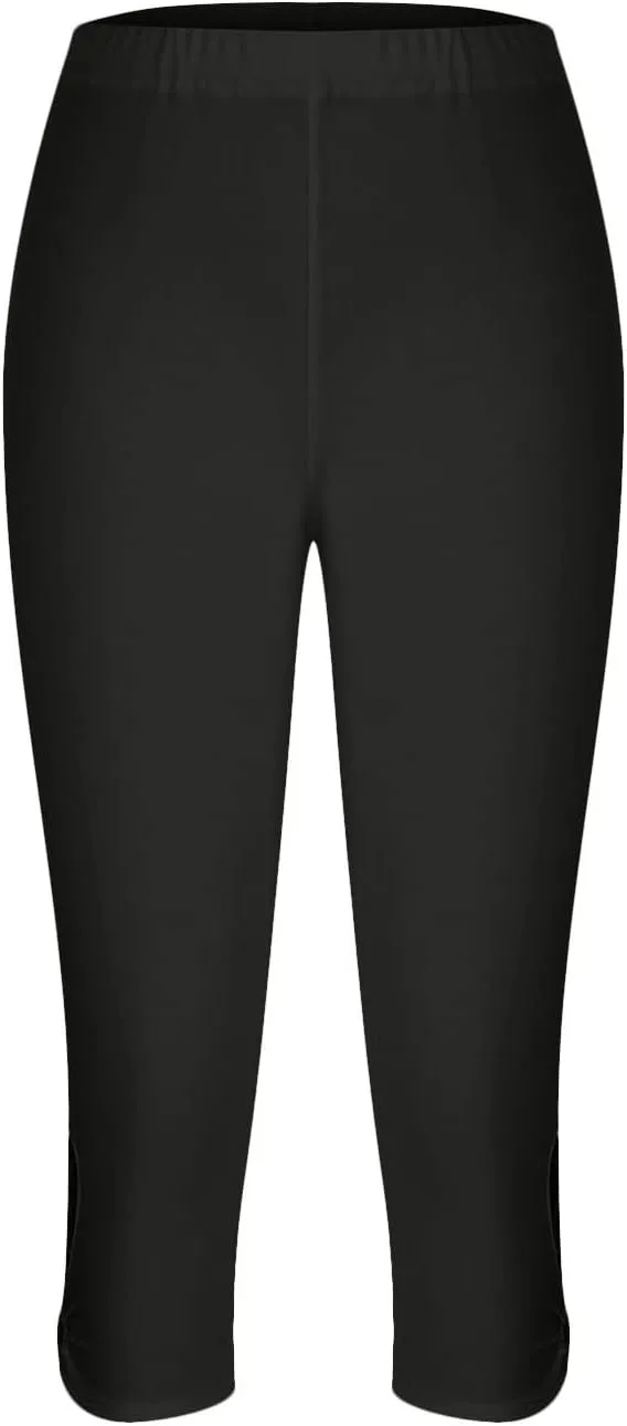 Capri Leggings for Women 2025 Summer Lace Stitching Beach Pants Elastic High Waisted Stretch Soft Cropped Trousers
