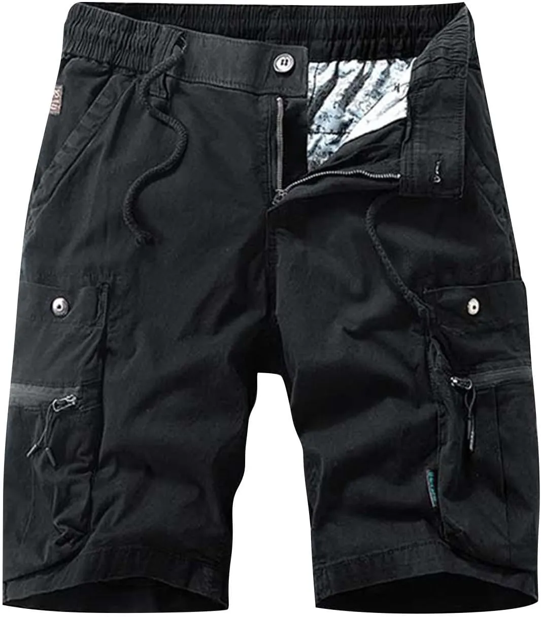 Cargo Shorts for Men Cotton Plus Size Stretch Comfy Sweat Short Drawstring Baggy Multiple Pockets Workwear Shorts
