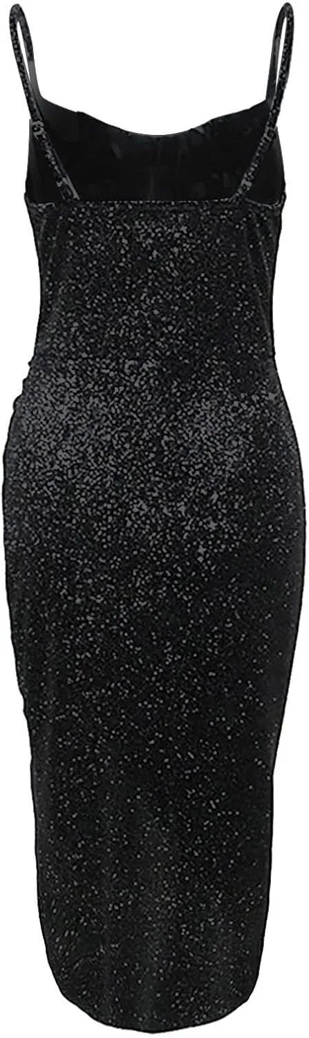 Cocktail Dresses for Women,2024 Summer Elegant Sexy Bodycon V Neck Party Dress,Trendy Ruched Slit Hem Formal Dress