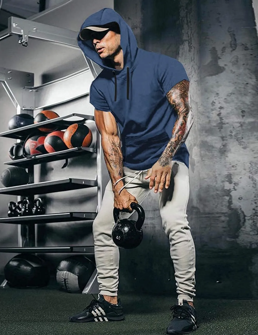 COOFANDY Men's Short Sleeve Hoodie Workout Gym Sweatshirt Muscle Fit Fashion Athletic Hoodies Pullover Cotton Hooded T-Shirts