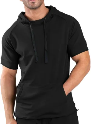 COOFANDY Men's Short Sleeve Hoodie Workout Gym Sweatshirt Muscle Fit Fashion Athletic Hoodies Pullover Cotton Hooded T-Shirts
