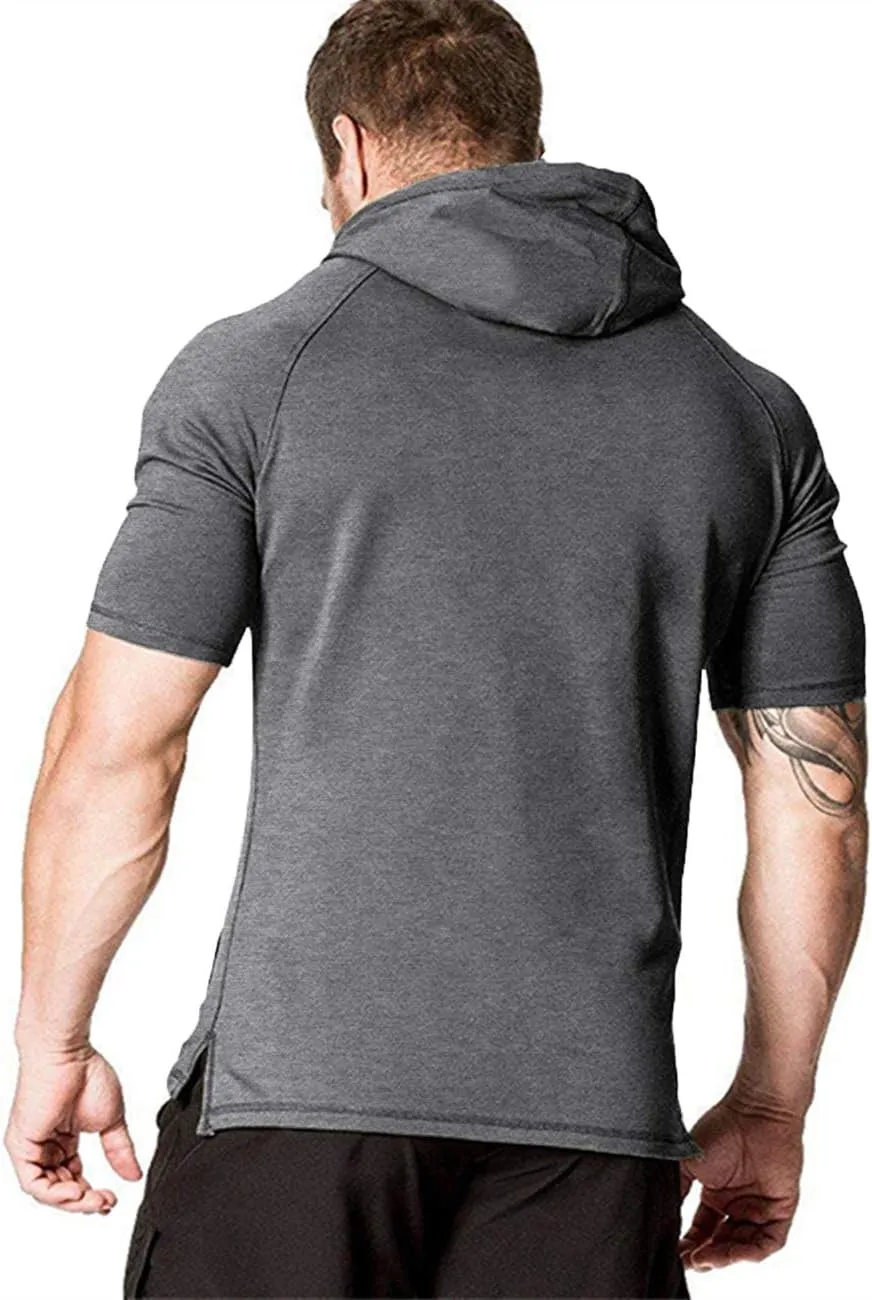 COOFANDY Men's Short Sleeve Hoodie Workout Gym Sweatshirt Muscle Fit Fashion Athletic Hoodies Pullover Cotton Hooded T-Shirts