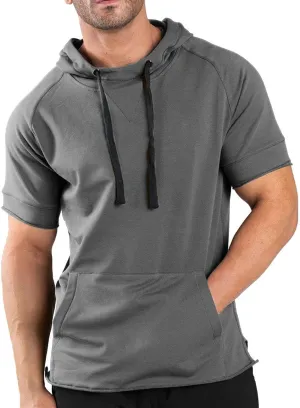 COOFANDY Men's Short Sleeve Hoodie Workout Gym Sweatshirt Muscle Fit Fashion Athletic Hoodies Pullover Cotton Hooded T-Shirts
