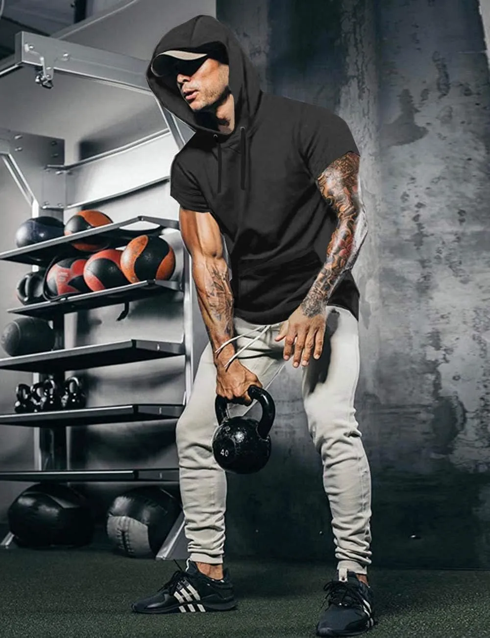 COOFANDY Men's Short Sleeve Hoodie Workout Gym Sweatshirt Muscle Fit Fashion Athletic Hoodies Pullover Cotton Hooded T-Shirts