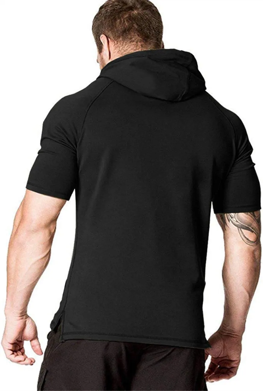 COOFANDY Men's Short Sleeve Hoodie Workout Gym Sweatshirt Muscle Fit Fashion Athletic Hoodies Pullover Cotton Hooded T-Shirts