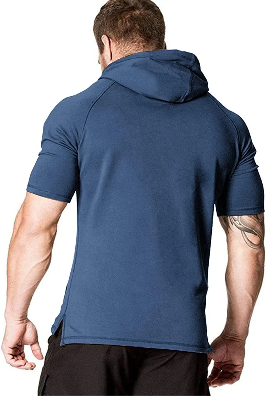 COOFANDY Men's Short Sleeve Hoodie Workout Gym Sweatshirt Muscle Fit Fashion Athletic Hoodies Pullover Cotton Hooded T-Shirts