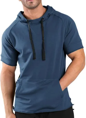 COOFANDY Men's Short Sleeve Hoodie Workout Gym Sweatshirt Muscle Fit Fashion Athletic Hoodies Pullover Cotton Hooded T-Shirts