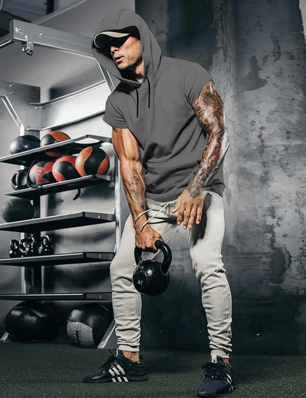 COOFANDY Men's Short Sleeve Hoodie Workout Gym Sweatshirt Muscle Fit Fashion Athletic Hoodies Pullover Cotton Hooded T-Shirts