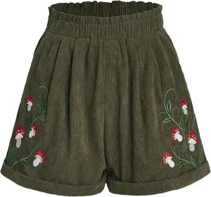 Corduroy Shorts for Women Elastic High Waisted Embroidered Summer Casual Shorts Lightweight Stretch Comfy Lounge Pants 2025