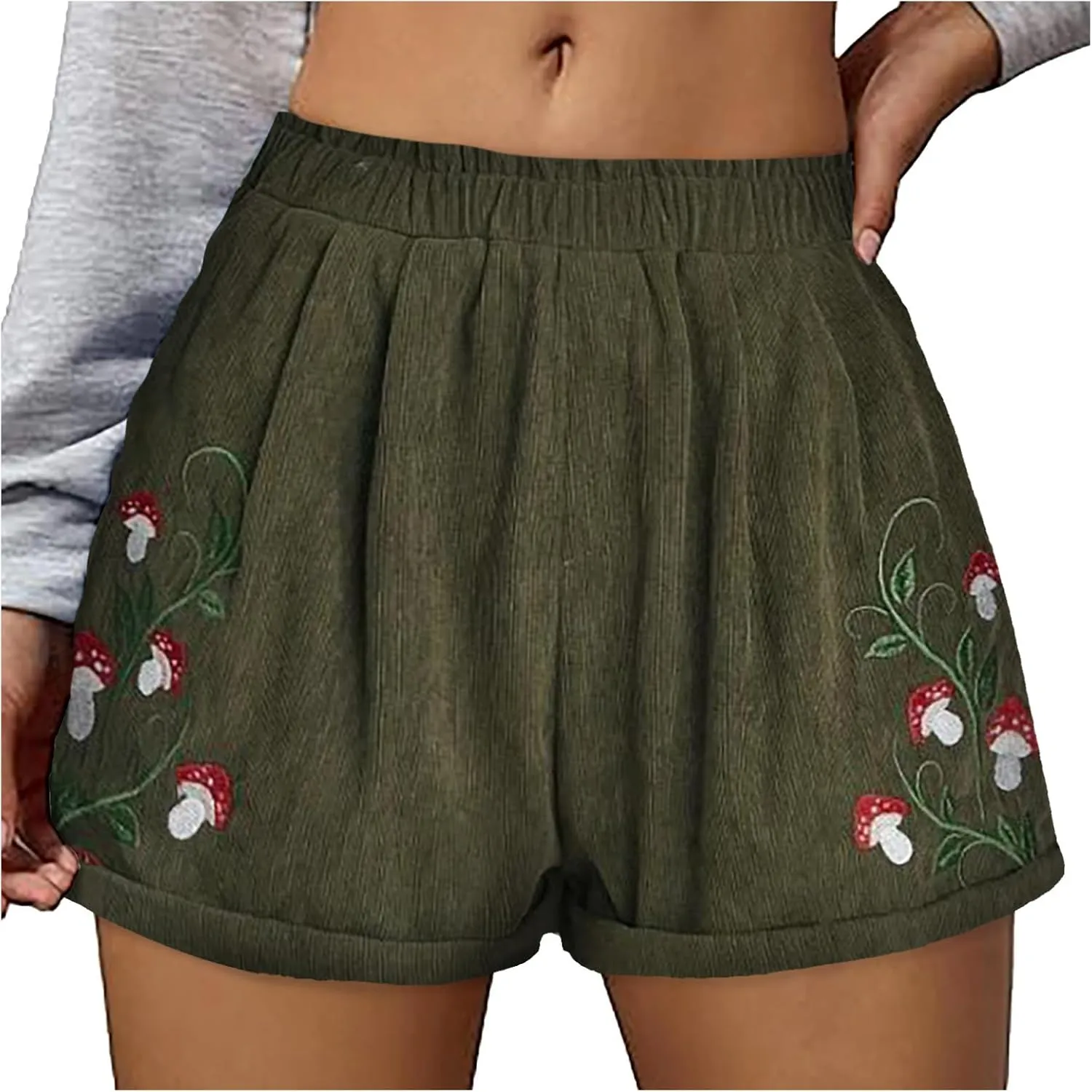 Corduroy Shorts for Women Elastic High Waisted Embroidered Summer Casual Shorts Lightweight Stretch Comfy Lounge Pants 2025