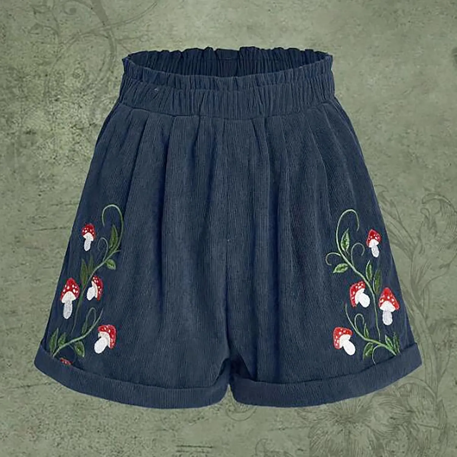 Corduroy Shorts for Women Elastic High Waisted Embroidered Summer Casual Shorts Lightweight Stretch Comfy Lounge Pants 2025