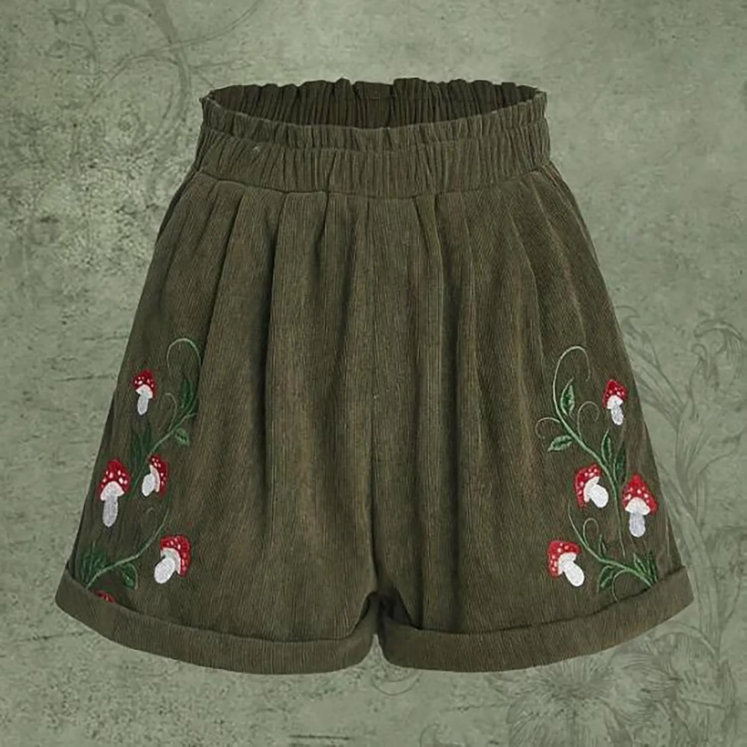 Corduroy Shorts for Women Elastic High Waisted Embroidered Summer Casual Shorts Lightweight Stretch Comfy Lounge Pants 2025