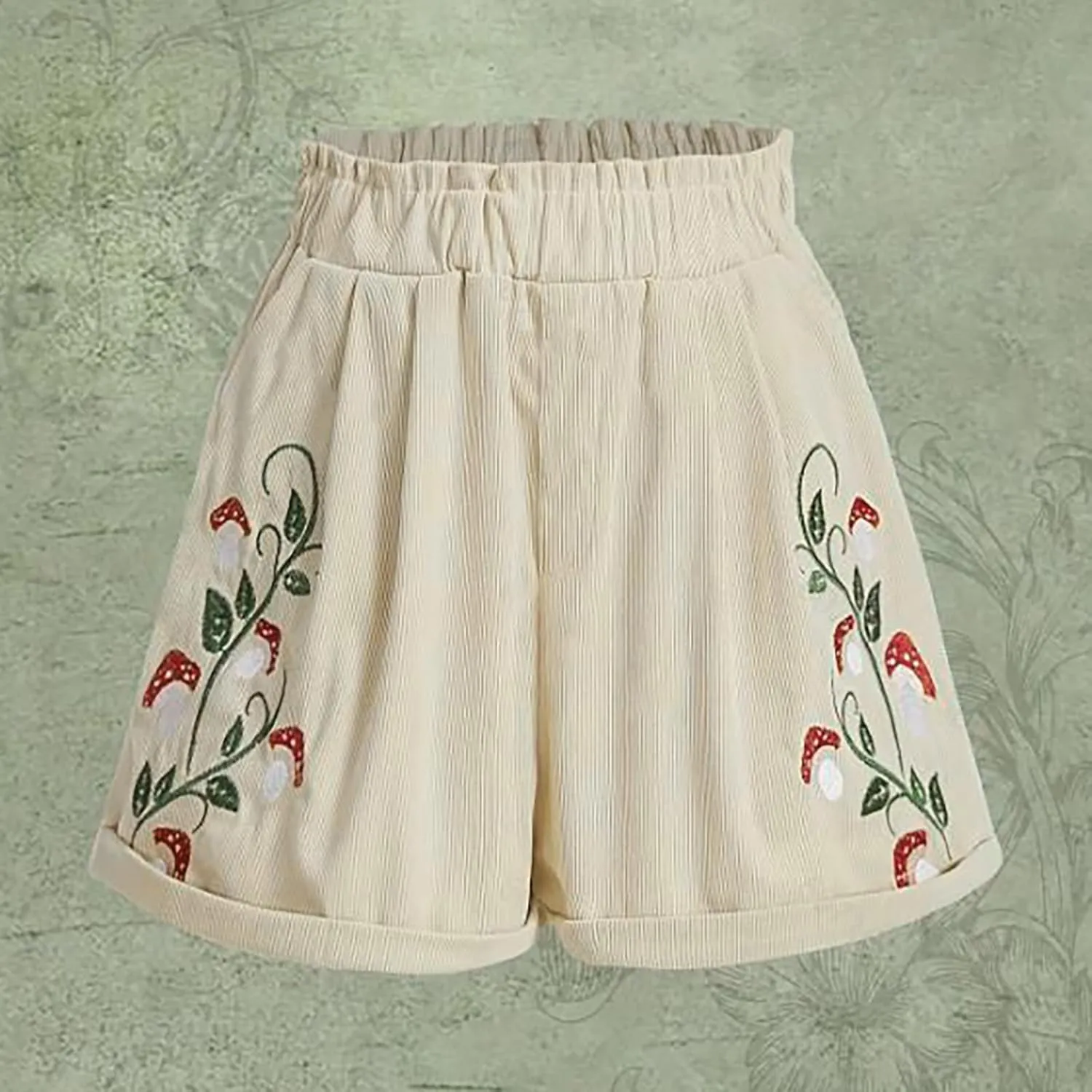 Corduroy Shorts for Women Elastic High Waisted Embroidered Summer Casual Shorts Lightweight Stretch Comfy Lounge Pants 2025