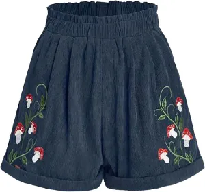 Corduroy Shorts for Women Elastic High Waisted Embroidered Summer Casual Shorts Lightweight Stretch Comfy Lounge Pants 2025