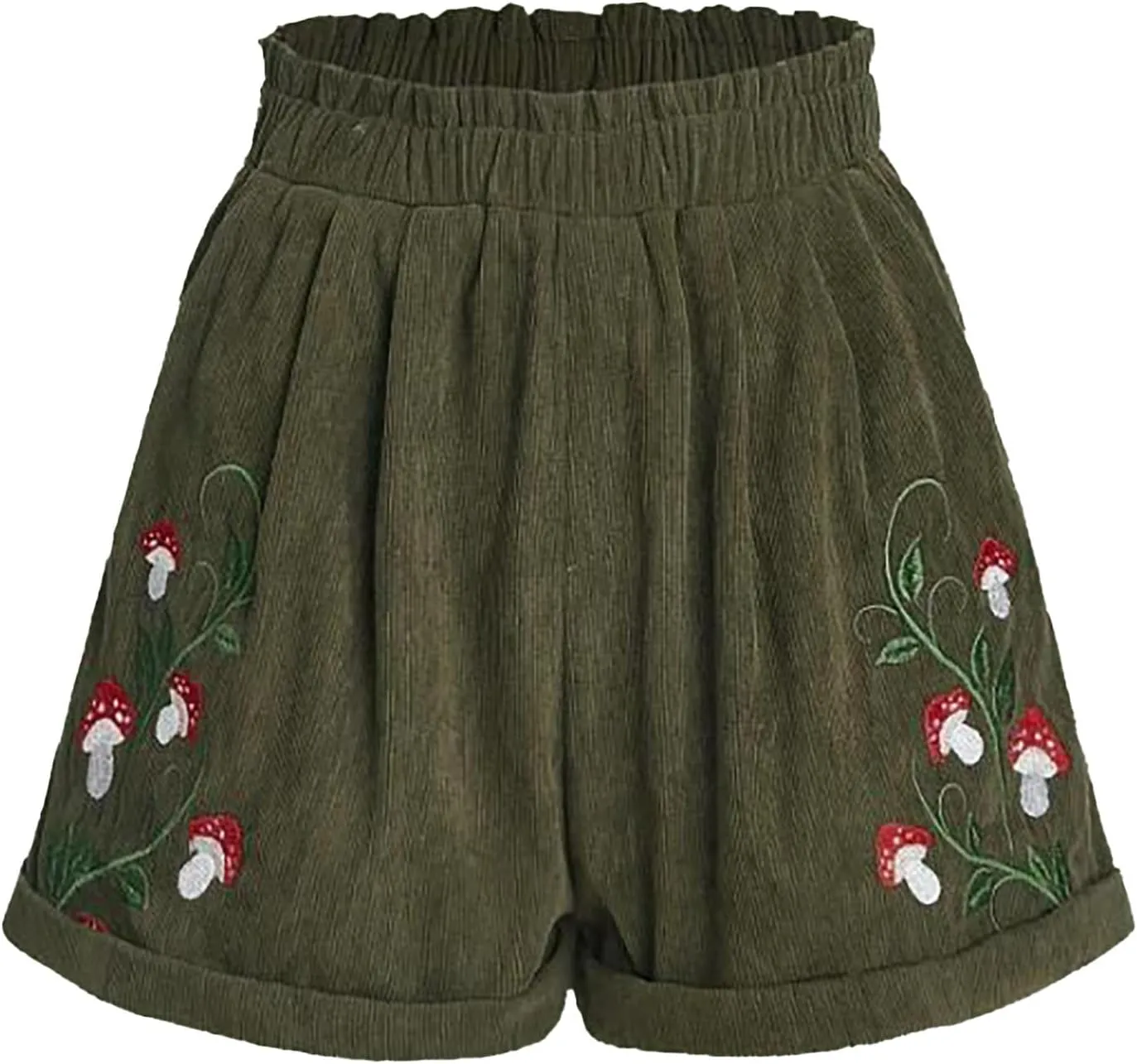 Corduroy Shorts for Women Elastic High Waisted Embroidered Summer Casual Shorts Lightweight Stretch Comfy Lounge Pants 2025
