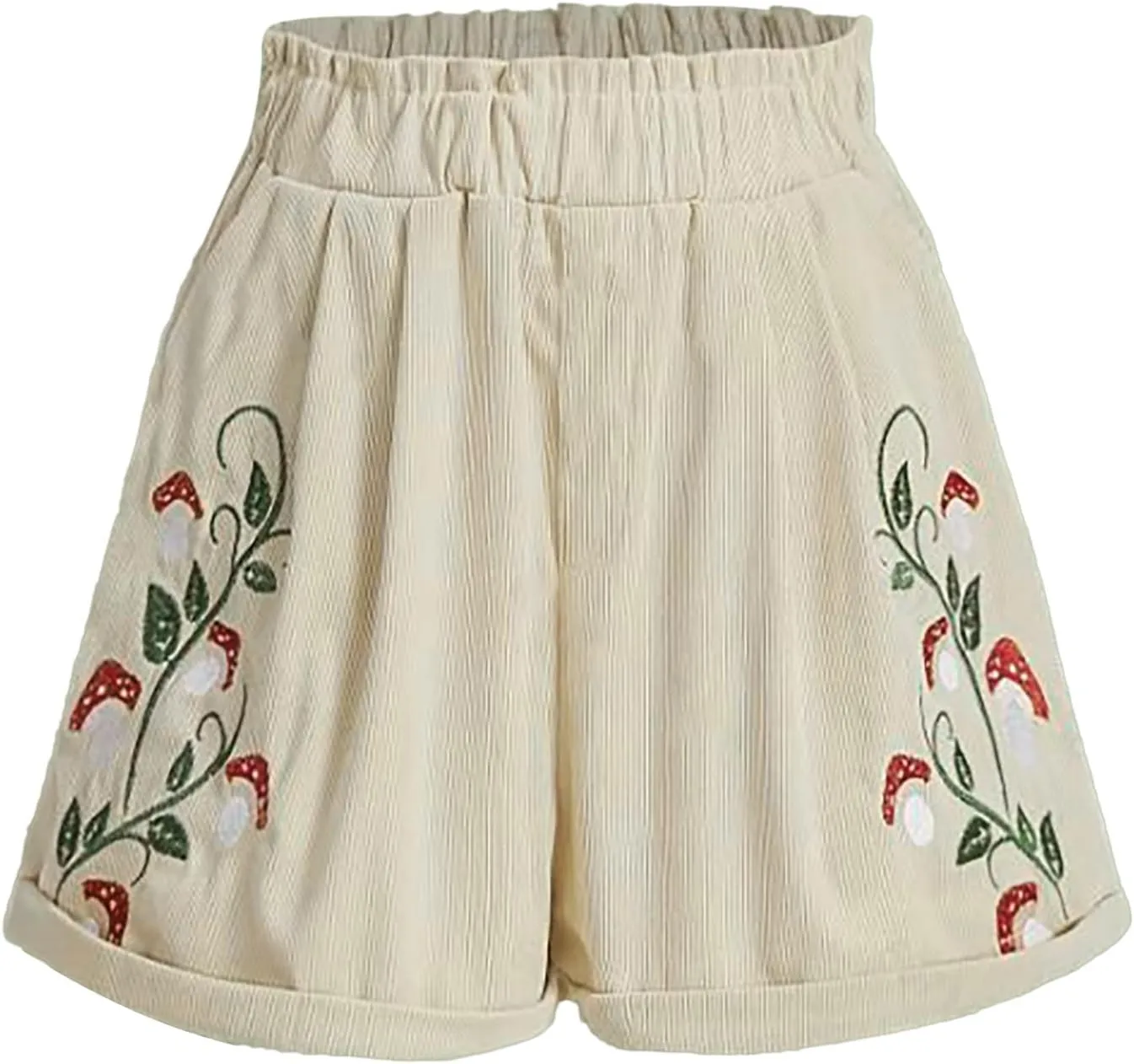 Corduroy Shorts for Women Elastic High Waisted Embroidered Summer Casual Shorts Lightweight Stretch Comfy Lounge Pants 2025