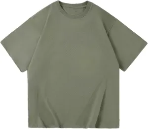 Cotton Shirts Men's Oversized Drop-Shoulder Streetwear Solid Color T-Shirt