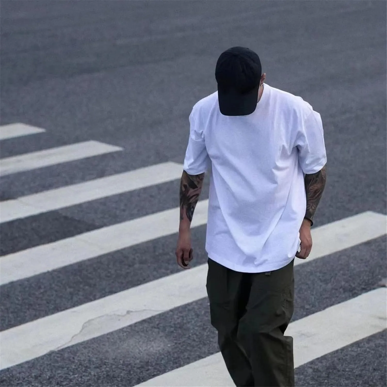 Cotton Shirts Men's Oversized Drop-Shoulder Streetwear Solid Color T-Shirt