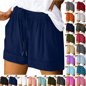 Cotton Shorts for Women Loose Fit Plus Size Drawstring Elastic Waist Summer Casual Shorts with Pockets Beach Clothes