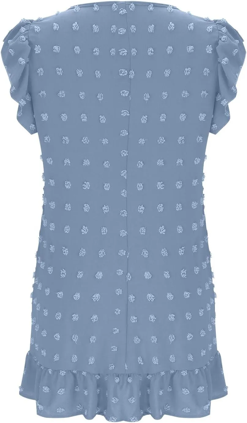 Cute Swiss Dot Dresses for Women Cap Sleeve V Neck Ruffle Short Mini Cocktail Dress Casual Summer Boho Beach Sundress