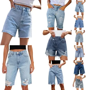 Denim Bermuda Shorts for Women Stretchy High Waisted, Jean Shorts for Teen Girls Baggy Ripped Trendy Casual Y2k Jorts
