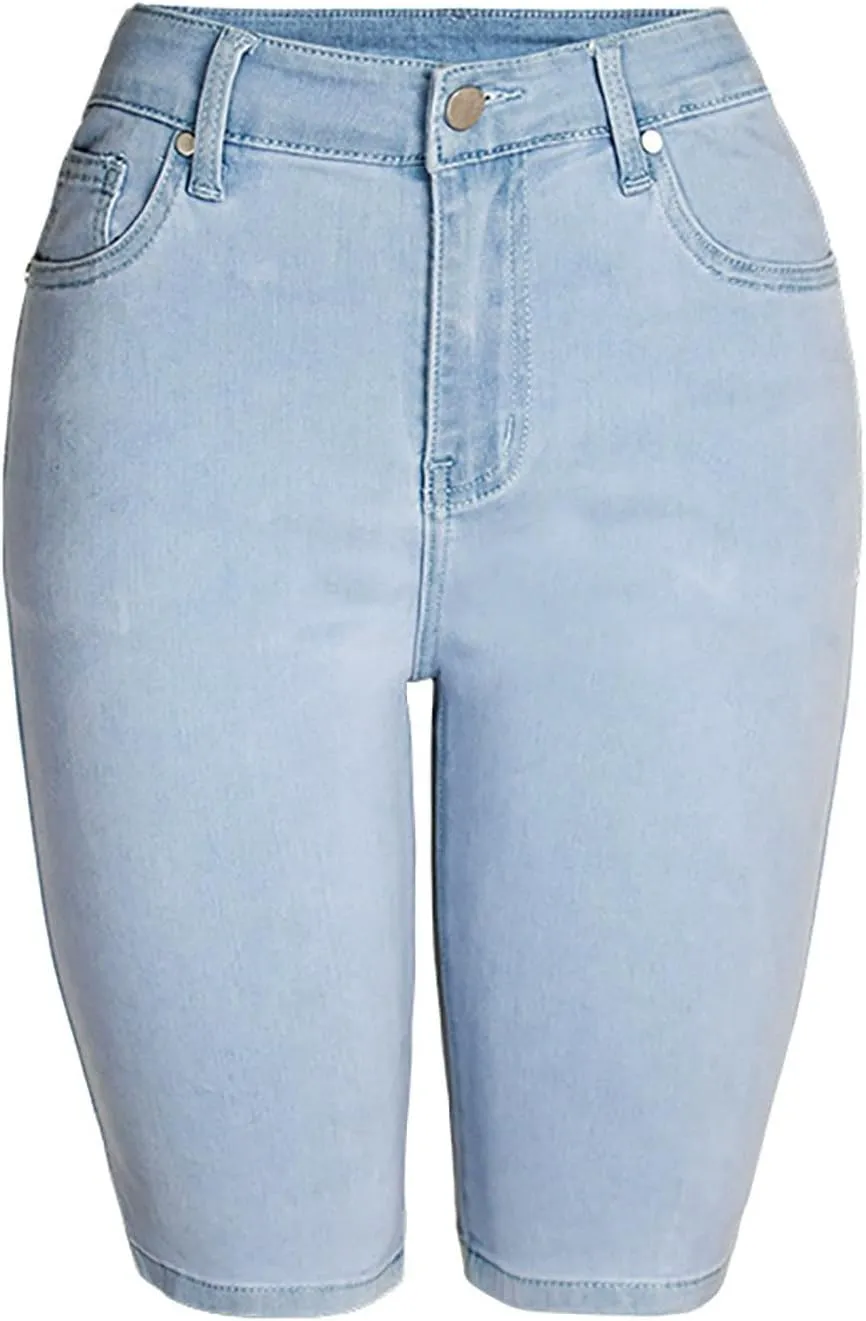 Denim Bermuda Shorts for Women Stretchy High Waisted, Jean Shorts for Teen Girls Baggy Ripped Trendy Casual Y2k Jorts