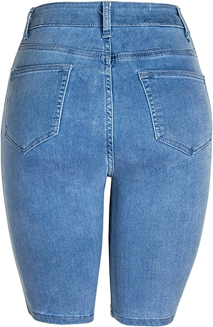 Denim Bermuda Shorts for Women Stretchy High Waisted, Jean Shorts for Teen Girls Baggy Ripped Trendy Casual Y2k Jorts