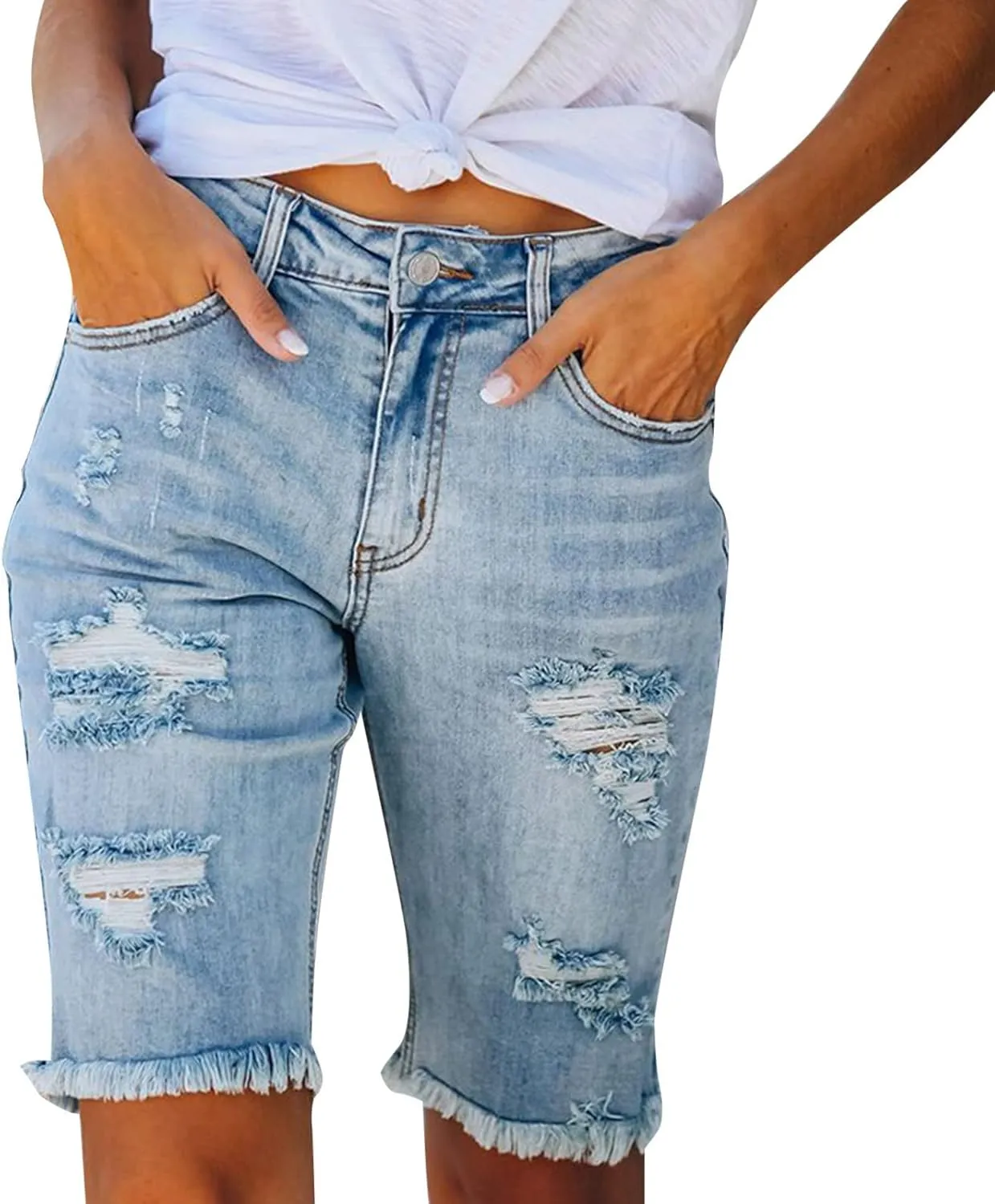 Denim Bermuda Shorts for Women Stretchy High Waisted, Jean Shorts for Teen Girls Baggy Ripped Trendy Casual Y2k Jorts