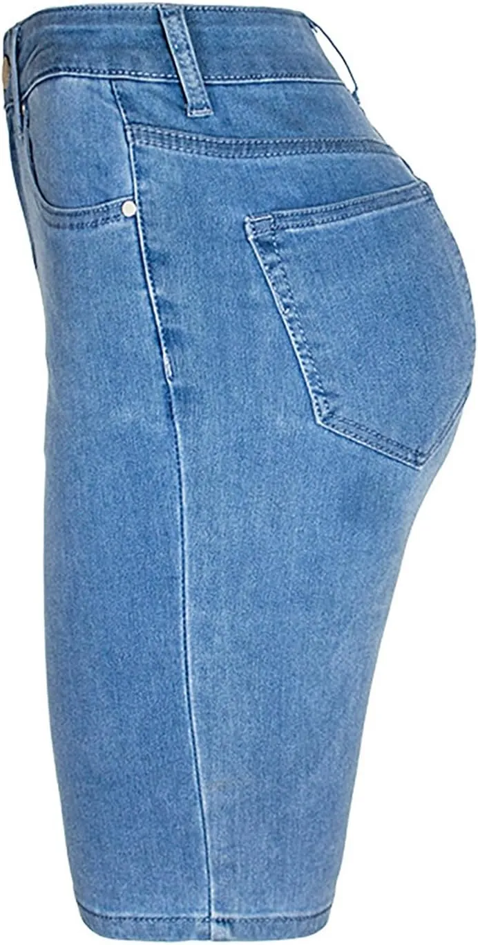 Denim Bermuda Shorts for Women Stretchy High Waisted, Jean Shorts for Teen Girls Baggy Ripped Trendy Casual Y2k Jorts