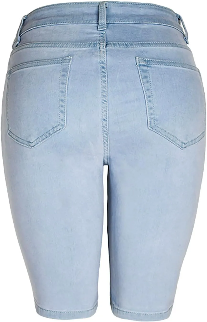 Denim Bermuda Shorts for Women Stretchy High Waisted, Jean Shorts for Teen Girls Baggy Ripped Trendy Casual Y2k Jorts