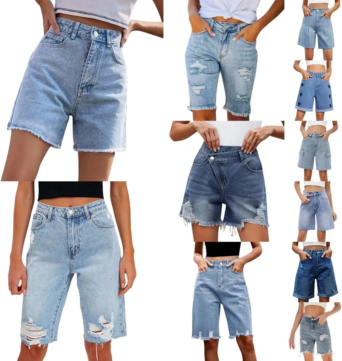 Denim Bermuda Shorts for Women Stretchy High Waisted, Jean Shorts for Teen Girls Ripped Summer Baggy Y2k Trendy Jorts