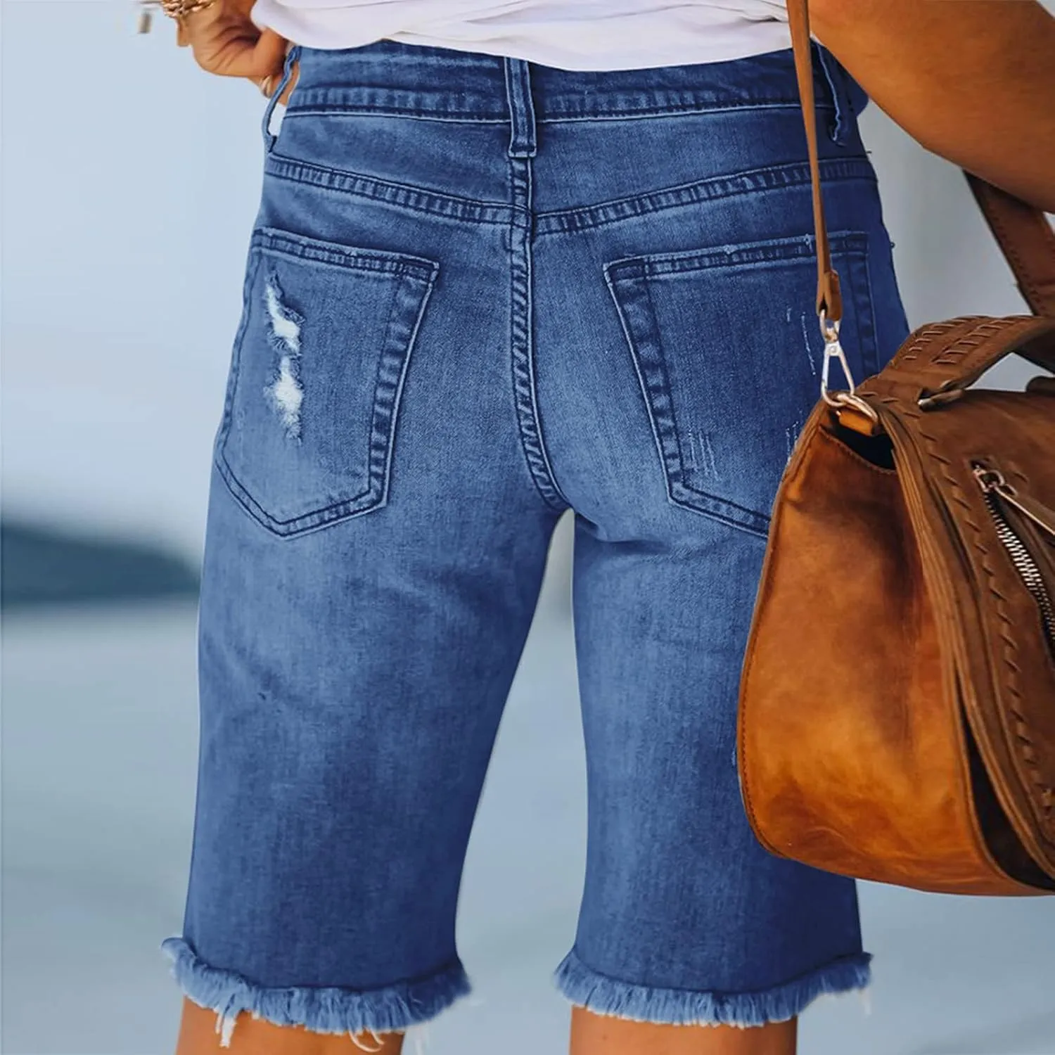 Denim Bermuda Shorts for Women Stretchy High Waisted, Jean Shorts for Teen Girls Ripped Summer Baggy Y2k Trendy Jorts
