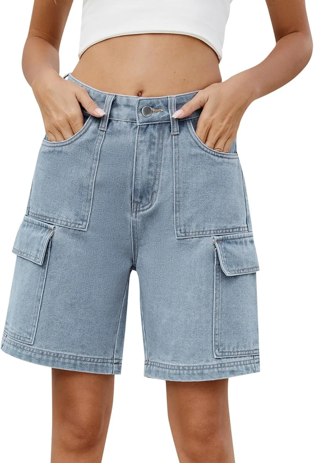 Denim Bermuda Shorts for Women Stretchy High Waisted, Jean Shorts for Teen Girls Ripped Summer Baggy Y2k Trendy Jorts