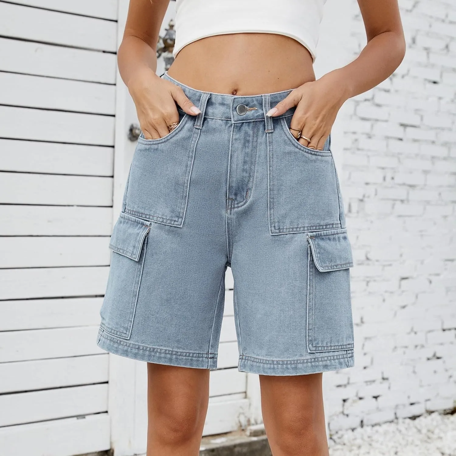 Denim Bermuda Shorts for Women Stretchy High Waisted, Jean Shorts for Teen Girls Ripped Summer Baggy Y2k Trendy Jorts