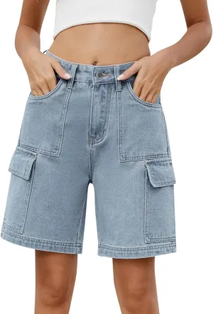 Denim Bermuda Shorts for Women Stretchy High Waisted, Jean Shorts for Teen Girls Ripped Summer Baggy Y2k Trendy Jorts