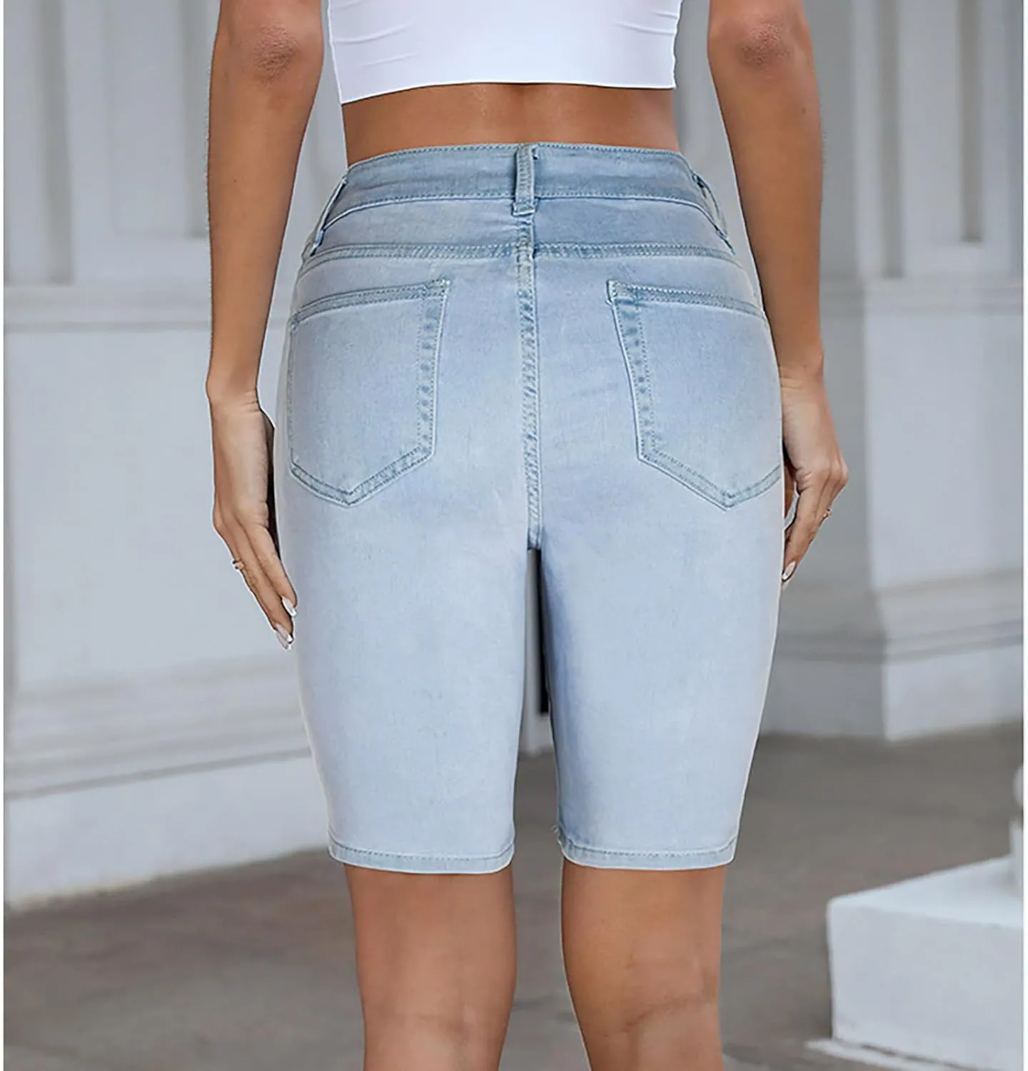 Denim Bermuda Shorts for Women Stretchy High Waisted, Jean Shorts for Teen Girls Ripped Summer Baggy Y2k Trendy Jorts