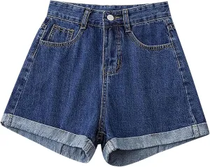 Denim Shorts Women High Waisted Stretchy Button Up A Line Baggy Jeans Shorts Plus Size Wide Leg Classic Hot Jorts for Women