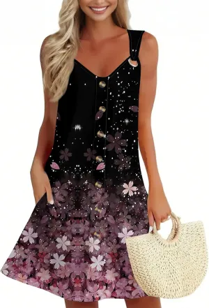 Dresses for Women 2025 Plus Size Sleeveless v Neck Summer Clothes Sundress with Pockets Mini Dresses Sexy Vacation