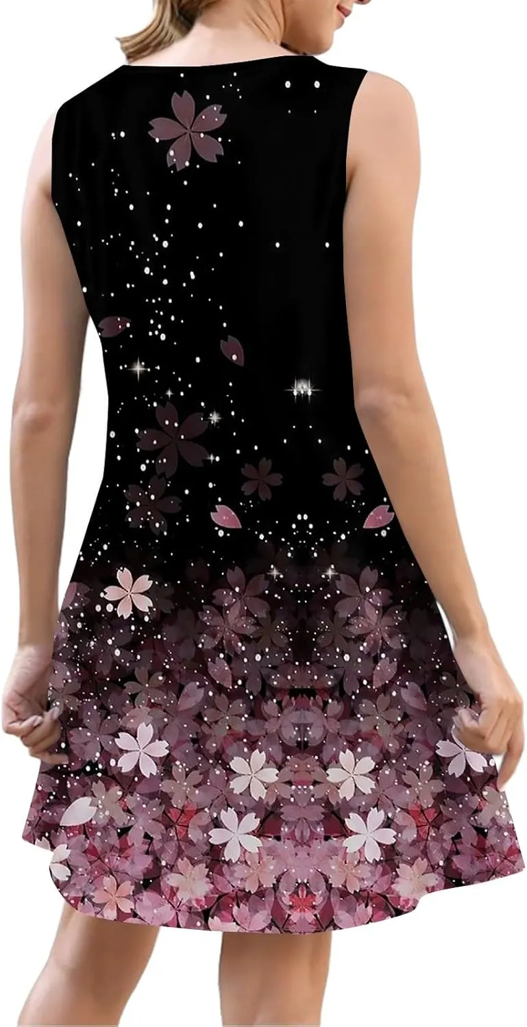 Dresses for Women 2025 Plus Size Sleeveless v Neck Summer Clothes Sundress with Pockets Mini Dresses Sexy Vacation