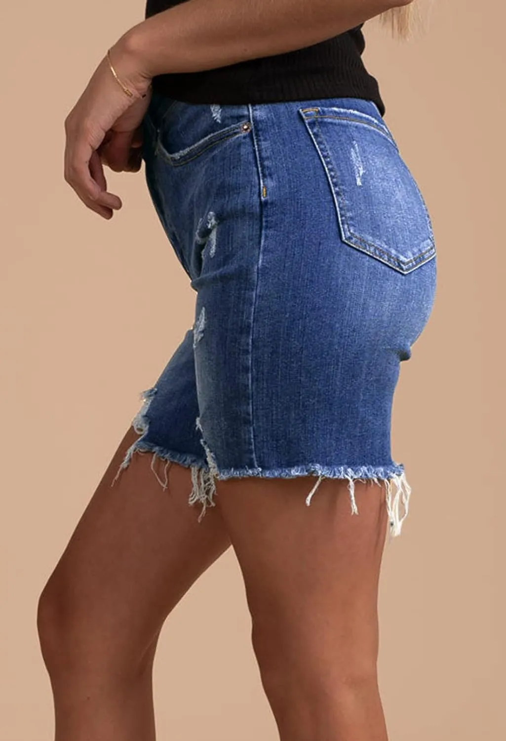 Duigluw Women's Bermuda Shorts Denim Destroyed Raw Hem Long Jeans Shorts