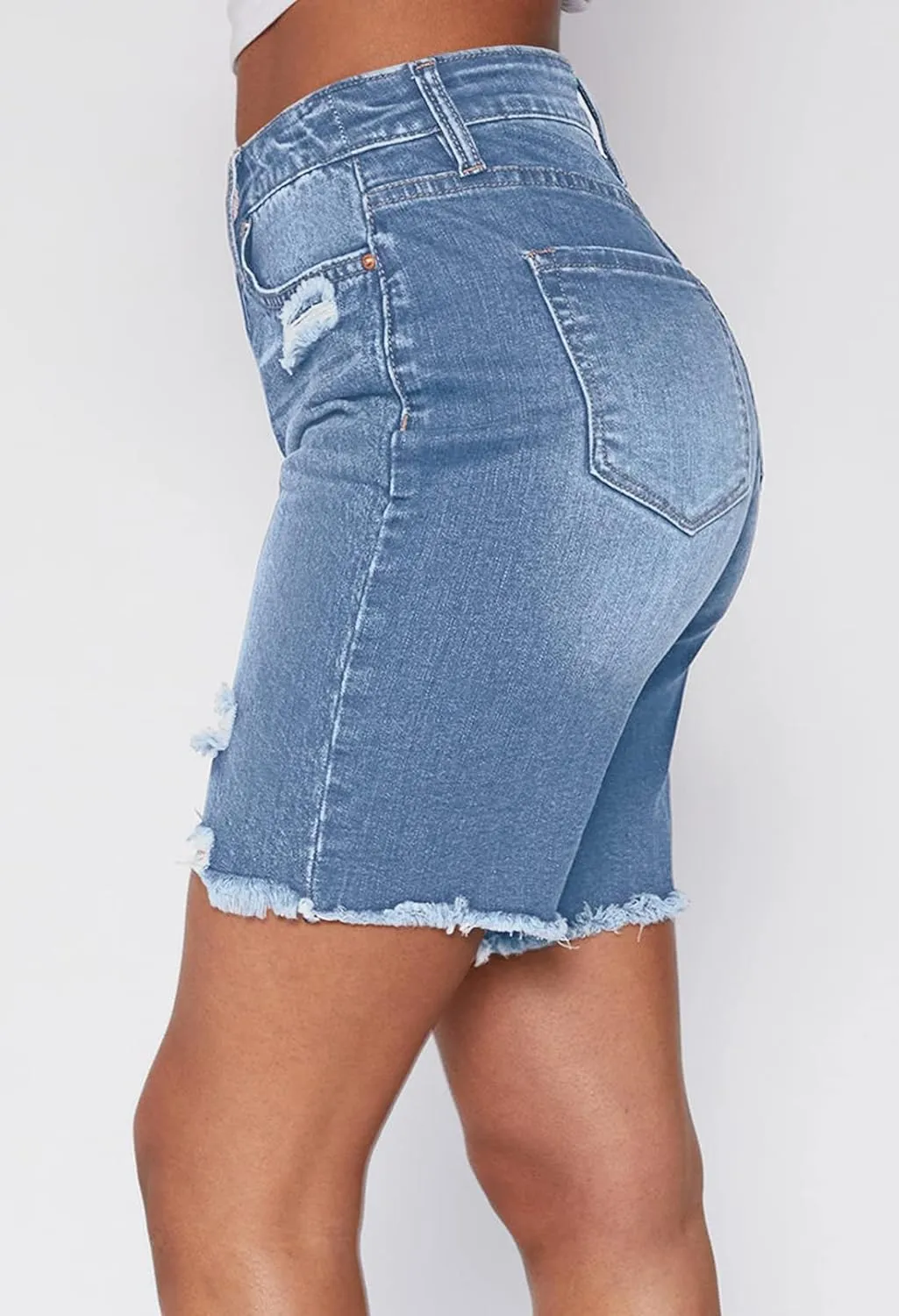 Duigluw Women's Bermuda Shorts Denim Destroyed Raw Hem Long Jeans Shorts