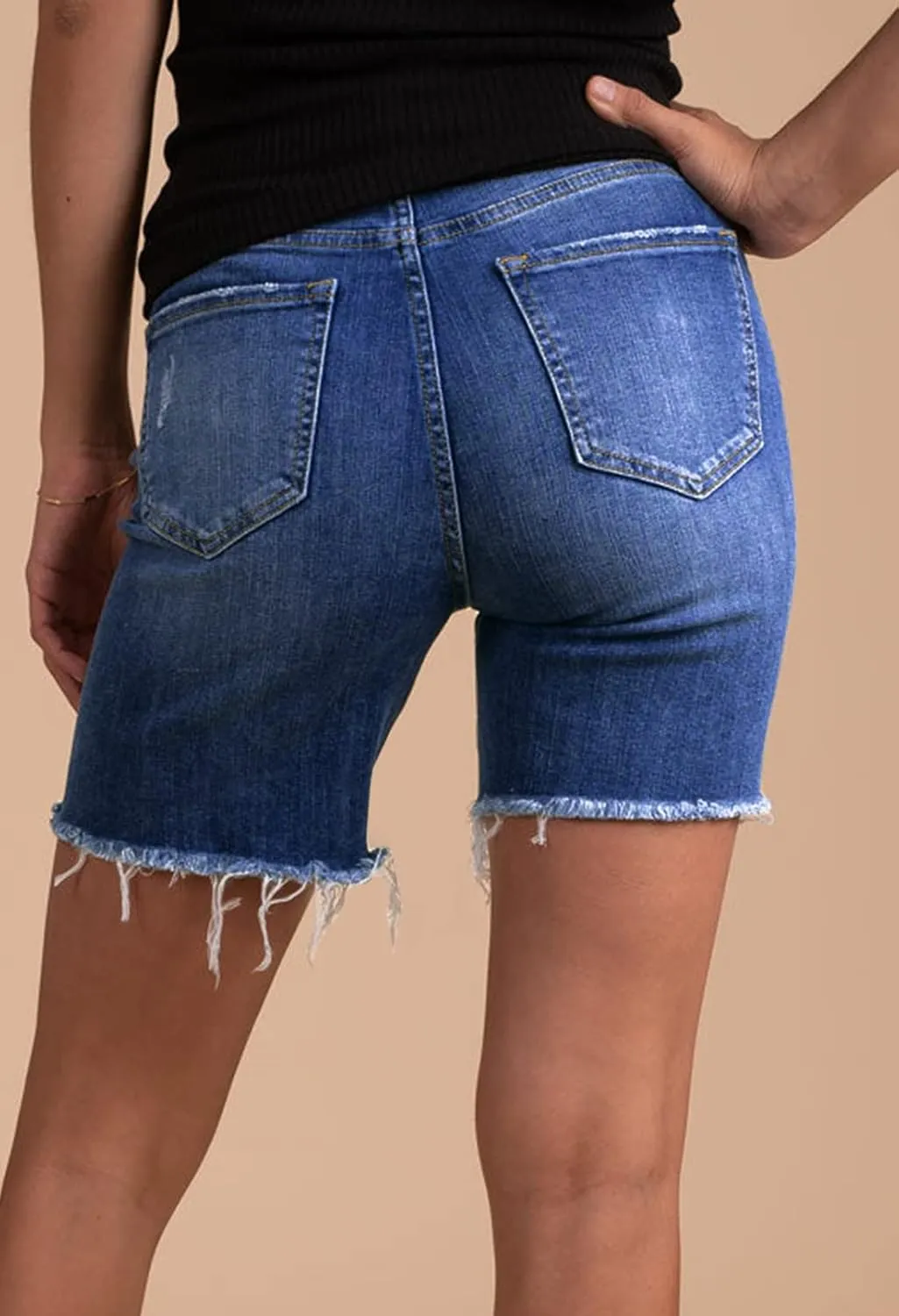 Duigluw Women's Bermuda Shorts Denim Destroyed Raw Hem Long Jeans Shorts