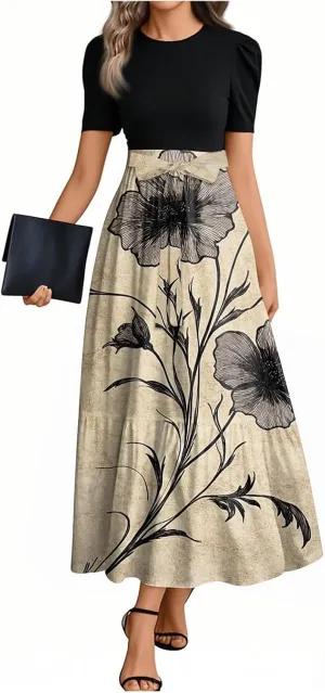 Empire Waist Dress for Women 2025 Summer Elegant Classy Short Sleeve A Line Work Dresses Wedding Guest Wrap Sundress