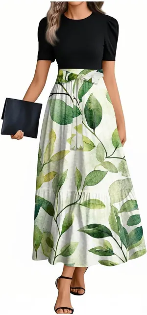 Empire Waist Dress for Women 2025 Summer Elegant Classy Short Sleeve A Line Work Dresses Wedding Guest Wrap Sundress