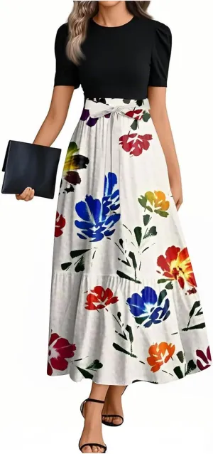 Empire Waist Dress for Women 2025 Summer Elegant Classy Short Sleeve A Line Work Dresses Wedding Guest Wrap Sundress